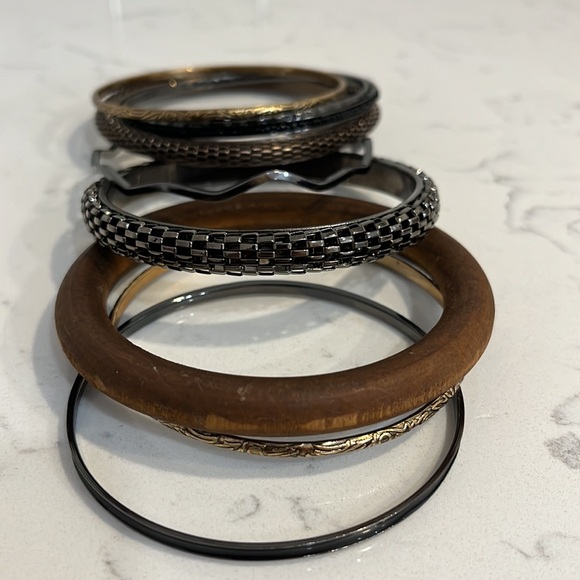 RUSTIC BRACELETS SET 9 PCS METAL & LIGHT WOOD - Picture 4 of 4